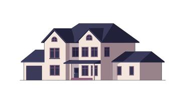 Large two-story suburban house with garage in flat minimal design style illustration vector