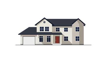 Modern two-story suburban house with garage in flat design style illustration vector