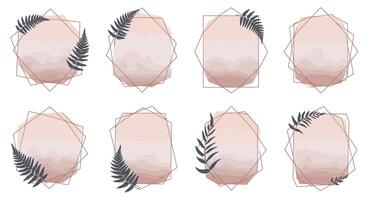 Geometric soft pink shapes with black fern leaves in minimal flat design art vector