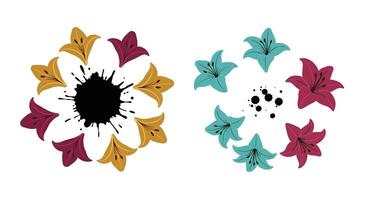 Abstract floral circular patterns with stylized petals in flat minimal art vector
