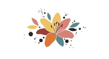Colorful abstract floral bouquet with leaves and petals in flat minimal style illustration vector
