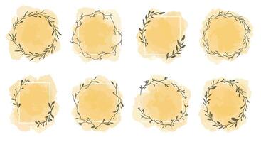 Set of delicate floral wreath designs with soft watercolor backgrounds in minimal flat style illustration vector