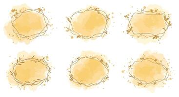 Collection of decorative floral frames with abstract watercolor backgrounds in minimal design style illustration vector