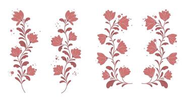 Floral pattern with delicate rose branches and leaves in muted red minimalist design illustration vector