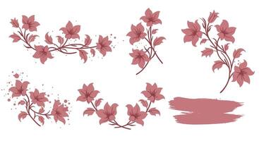 Red autumn leaves branches with splatter and brush stroke in minimal flat botanical illustration vector
