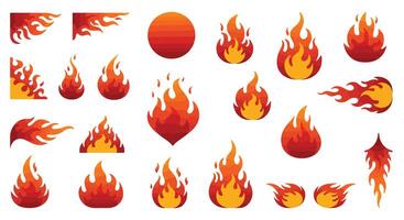 Various stylized orange and red flame icons in flat design with dynamic shapes and gradients fire art vector