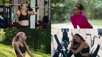 Four individuals showcase their athleticism while participating in different workouts. They exhibit determination, focus, and joy through their fitness routines in various locations. video