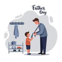 Father receiving breakfast in bed from three happy children with balloons in flat style illustration vector