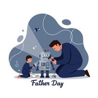 Father and daughter assembling robot together in modern flat design style family bonding illustration vector
