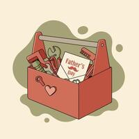 Heart shape composed of assorted hand tools with Fathers Day text in vintage flat design illustration vector