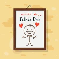 Simple stick figure drawing celebrating Father Day in minimal flat design style with hanging frame illustration vector
