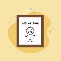 Child s hand-drawn Father Day card with stick figure smiling face and two red hearts in flat minimal illustration vector