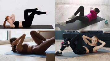 A collection of women performing various workout exercises indoors. Each individual showcases different fitness routines, emphasizing strength, flexibility, and a commitment to a healthy lifestyle. video
