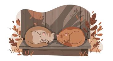 Black cat silhouette sitting on stone wall watching autumn forest landscape with flying birds flat illustration vector