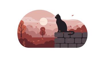 Two small brown birds perched on a rustic wooden scarecrow in a dry grassy field under cloudy sky flat style illustration vector