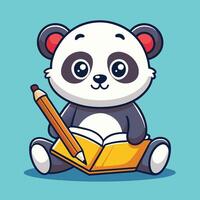 Adorable Panda Scribbling with Pencil on a Notebook vector
