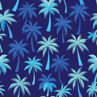 Seamless Summer Palm Tree Pattern on Dark Blue Background for Beach Vibe vector