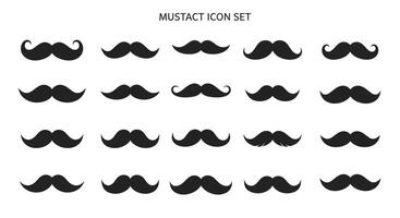 Collection of black mustache icons in flat minimal style featuring various shapes and styles arranged in neat rows art vector
