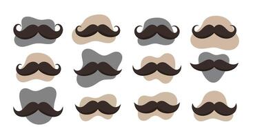 Various styles of male mustaches on different face silhouettes in flat design with diverse shapes and sizes illustration vector