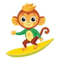 Amusing Cartoon Illustration of a Monkey Surfing with a Banana vector