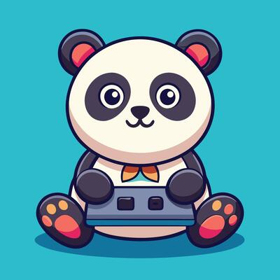 Adorable Panda Bear Cartoon Icon Enjoying a Game