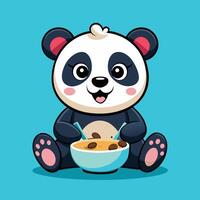 Adorable Panda Savoring Cereal and Milk for a Wholesome Cartoon Breakfast vector