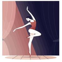 Elegant female ballet dancer performing on stage in minimalist flat design with soft lighting and graceful pose illustration vector