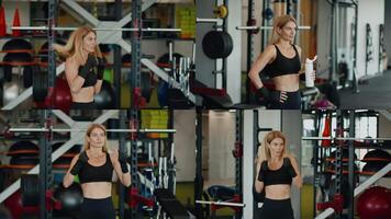 Fit lady engage in various workout activities at a well-equipped gym. She focus on strength training, showcasing her dedication to a healthy lifestyle through intense exercise routines. video
