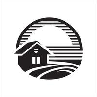 sunset house silhouette logo design vector