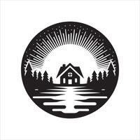 sunset house design graphic vector