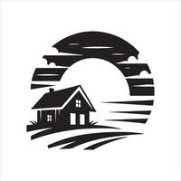 sunset house silhouette product design vector