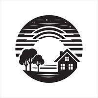 house silhouette sunset art vector