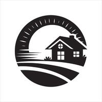 sunset house artwork design vector