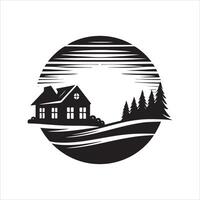 sunset house design artwork vector