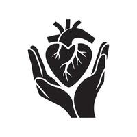 human hand holding heart silhouette vector