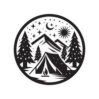 night snow camping silhouette vector