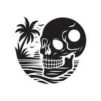 skull beach art palm tree design vector