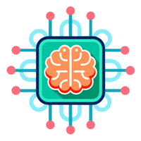 Exploring ai brain chip icon, digital realm, vibrant abstract art, futuristic environment, innovative viewpoint, technology concept png