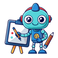 Cartoon robot drawing tutorial digital art studio educational content creative environment close-up view fun learning concept png