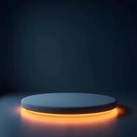 Minimalist Product Display Platform With Glowing Orange Light And Dark Background For Presentations photo