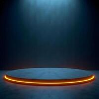 Neon Glowing Platform Stage Product Display Dark Moody Background Rendered photo