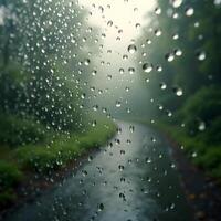 Rainy Day View Through A Window Of Forest Path Blurred Background Refreshing And Serene photo