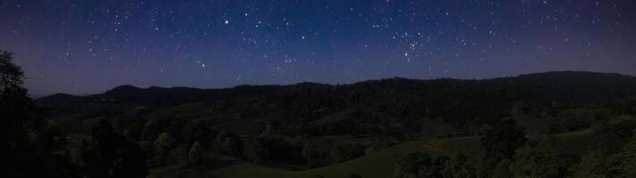 panorama view of mountain and starry sky at night time photo
