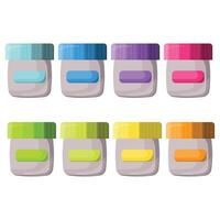 set of colored plastic paint containers. A set of acrylic and watercolor paints. Elements of drawing tools. vector