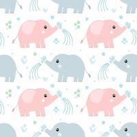 seamless pattern Elephant spraying water from its trunk pastel color vector