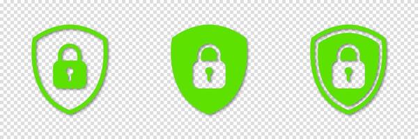 Set of shield lock icon collection showing closed padlock symbols for privacy, protection, security, password access, login safety, encryption, cyber data shield, and secure authorization design vector