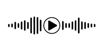 Black voice message icon with play button and sound wave. Audio correspondence symbol, podcast design, communication graphic, flat style for websites, apps, media content. vector