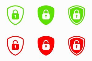 Set of Shield Lock and Unlock Icon. Symbol padlock vector