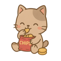 Charming chibi cat enjoying snack time whimsical setting digital illustration fun vibes playful perspective png