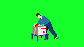 man with box and package alpha channel transparent isolated green screen video